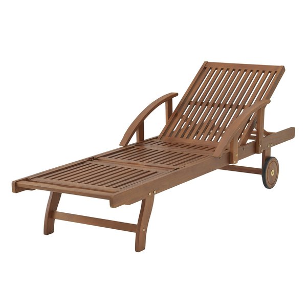 Alaterre Furniture Caspian Eucalyptus Wood Outdoor Lounge Chair with Arms and Adjustable Leg Rest ANCP03EBO